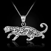 Sterling Silver Cheetah Cat Pendant Necklace
