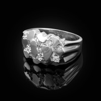 Mens Sterling Silver CZ Nugget Ring