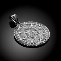 Silver Aztec Mayan Sun Calendar Pendant S/M/L