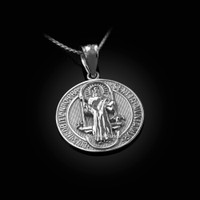 Solid Sterling Silver St. Benedict Reversible Medallion Charm Necklace