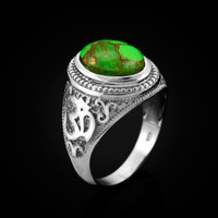 Sterling Silver Om (Aum) Green Copper Turquoise Oval Yoga Ring