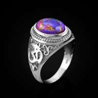 Sterling Silver Om (Aum) Purple Copper Turquoise Oval Yoga Ring