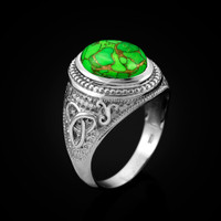 Silver Celtic Gemstone Ring with Green Copper Turquoise
