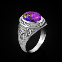 Sterling Silver Celtic Band Purple Copper Turquoise Statement Ring