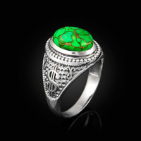 Sterling Silver Money Dollar Sign Green Copper Turquoise Ring