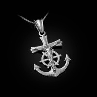 Sterling Silver Mariner Crucifix Cross Pendant Necklace