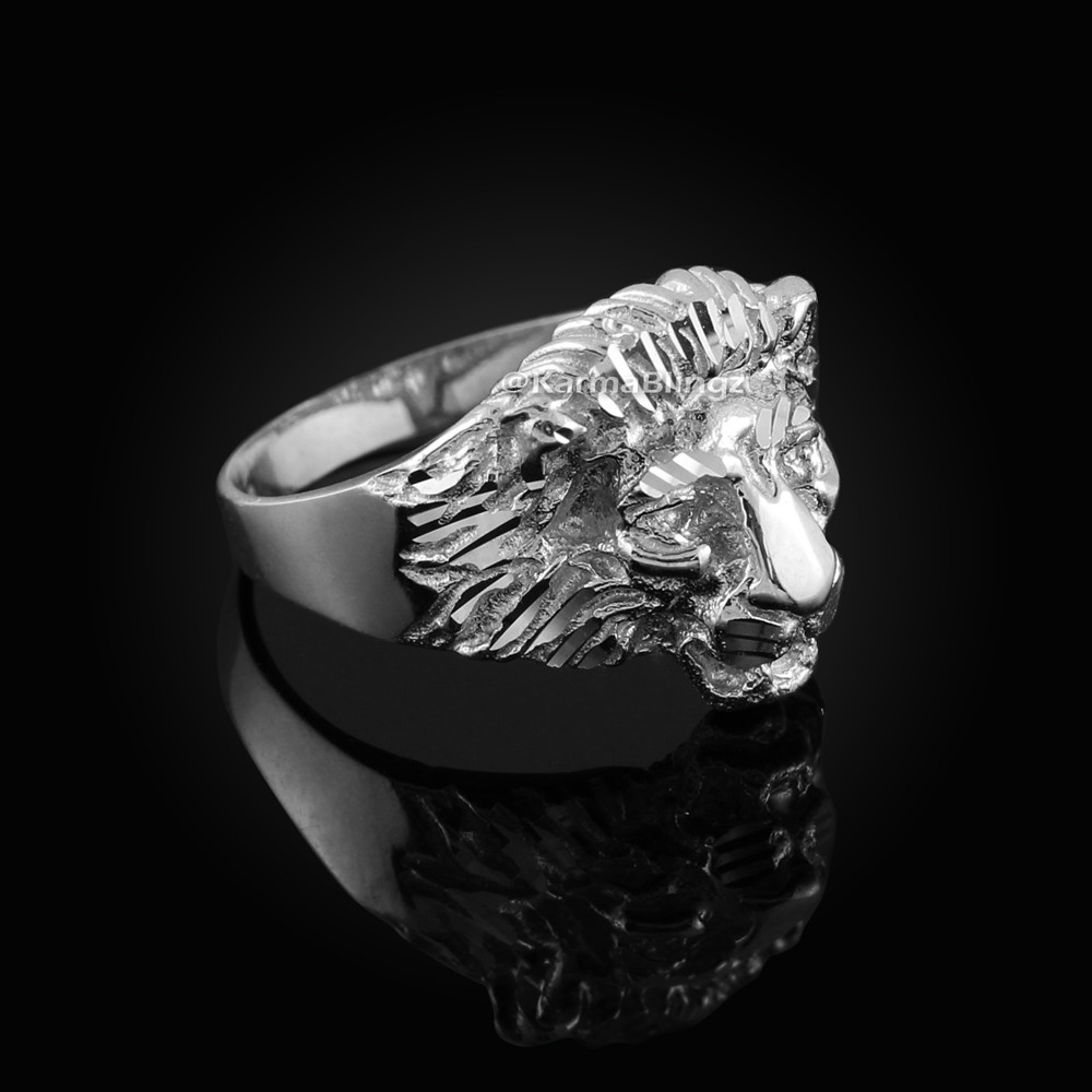 Silver Lion Head Ring For Men In Antic Finish Surround Frame - Silver Palace