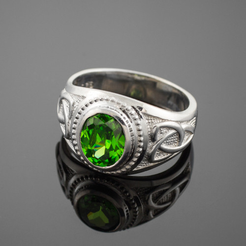 Silver Celtic May Birthstone Ring
