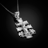 Sterling Silver Caravaca Crucifix Cross Pendant Necklace