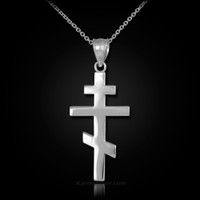 Sterling Silver Plain Russian Orthodox Cross Pendant Necklace