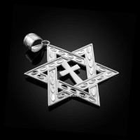 Sterling Silver Jewish Star Of David Cross Pendant (L)