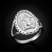 Silver Saint Christopher Oval Women's Ring