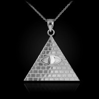 Sterling Silver Illuminati Pyramid All Seeing Eye Pendant Necklace