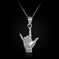Sterling Silver Shaka Sign Charm Pendant Necklace