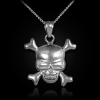 Sterling Silver Skull And Bones Pendant Necklace