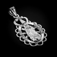 Sterling Silver Virgin Mary Guadalupe CZ Pendant Necklace