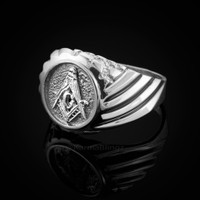 Sterling Silver Solid Masonic Mens Ring