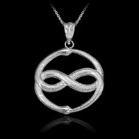 Sterling Silver Double Ouroboros Infinity Snakes Pendant Necklace