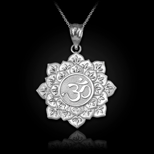 Silver Om Lotus Mandala Pendant Necklace