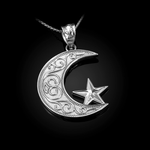 Silver Crescent Moon Pendant Necklace