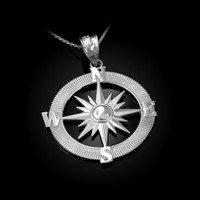 Sterling Silver Compass Pendant Necklace