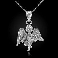 Sterling Silver Angel Cherub  Pendant Necklace
