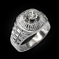 Sterling Silver Mens Watchband Design CZ Ring