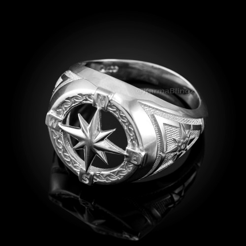 Silver Compass Ring for Men