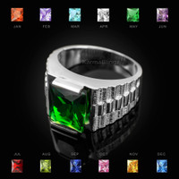 Sterling Silver Mens Square CZ Birthstone Watchband Ring
