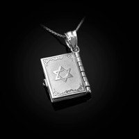 Sterling Silver Judaic 10 Commandments 3D Jewish Bible Necklace