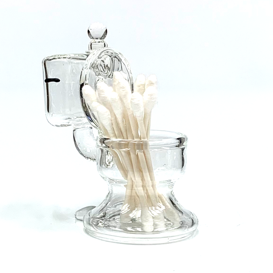 Clear Glass Toilet Cotton Swab QTip ISO Alcohol Station Holder 4" Puffr