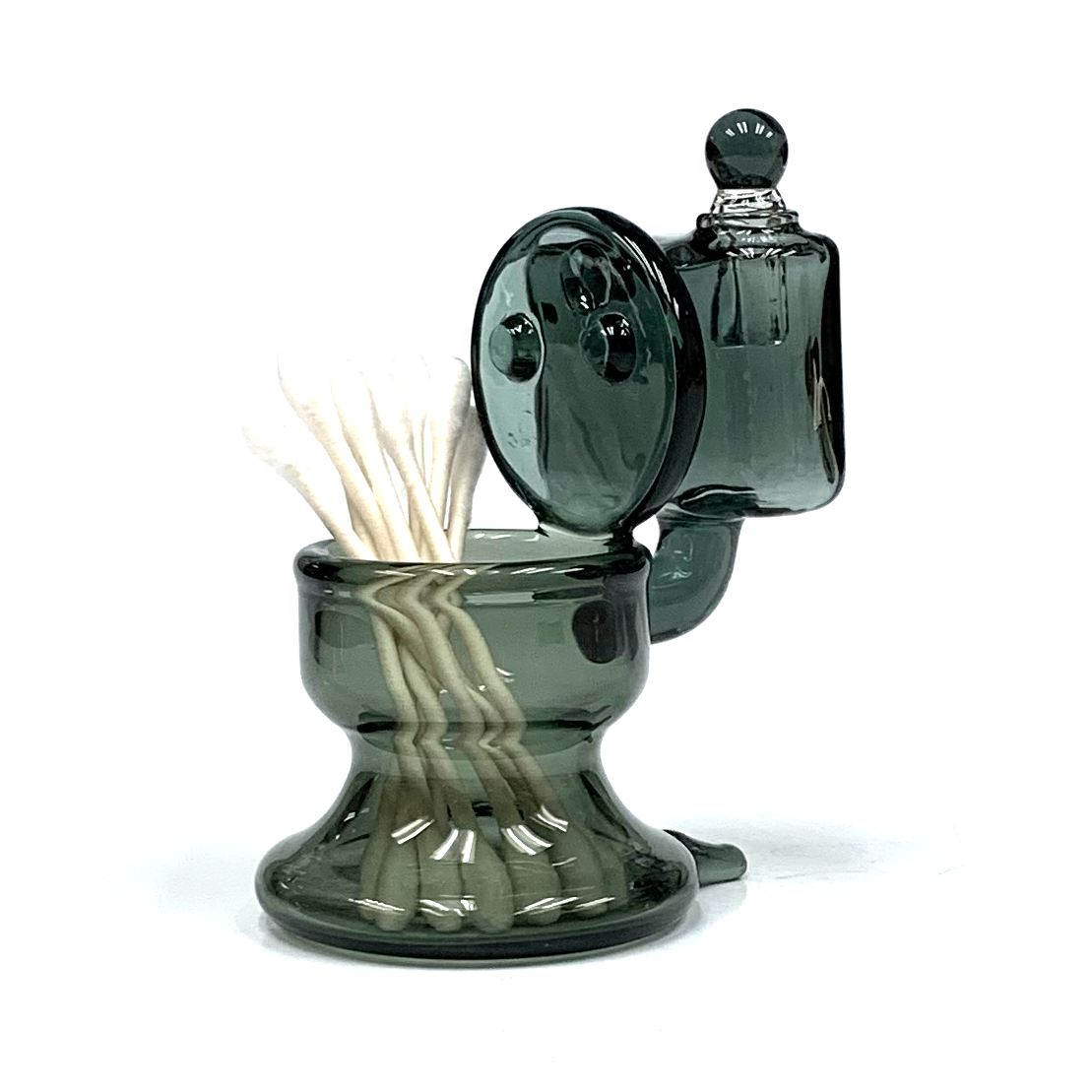 Black Glass Toilet Statue Cotton Swab QTip QTIP Holder / ISO Alcohol
