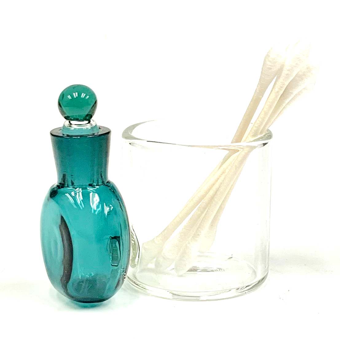 Dark Green Glass Cotton Swab QTip Holder / Alcohol ISO Station 2.5
