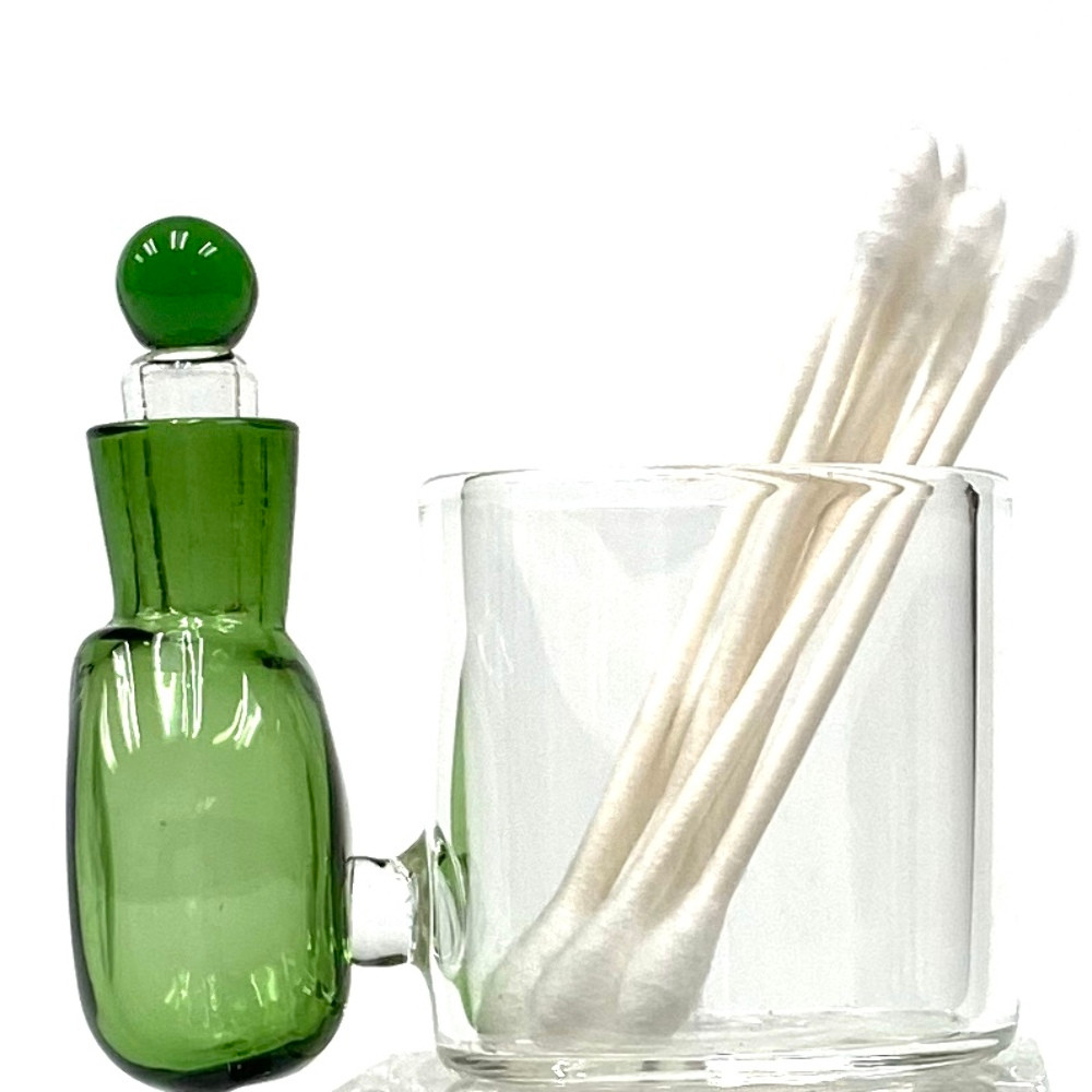 Fresh Green Glass Cotton Swab QTip Holder / Alcohol ISO Station 2.5