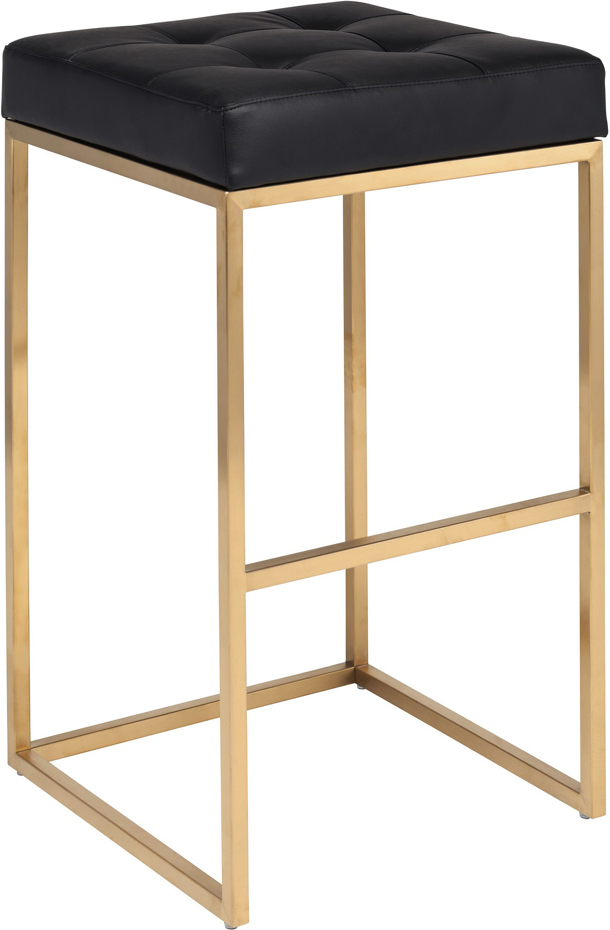 Chi Stool By Nuevo Living Is Available In Bar And Counter Height And Can Be Purchased At AdvancedInteriorDesigns.com. This stool comes with a brushed gold frame and with naugahyde leather either in black or white.
