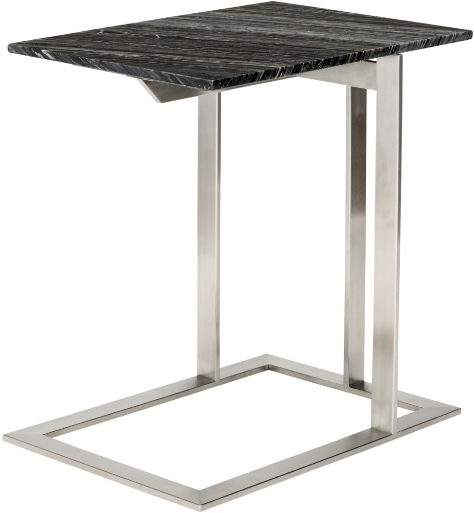 dell side table black wood vein marble brushed stainless steel