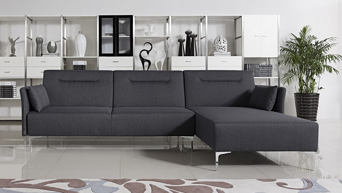 This is the Bellino Grey Fabric Sectional Sofa With Convertible Bed Available At Advancedinteriordesigns.com