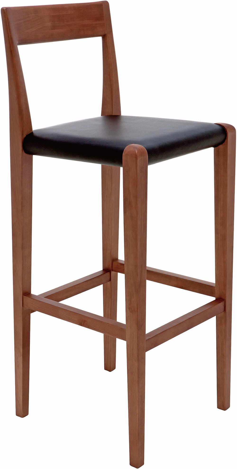 The Nuevo Living Ameri Bar Stool Is Made With Solid Birch Wood With Walnut Stain and Black Leather Upholstery.
