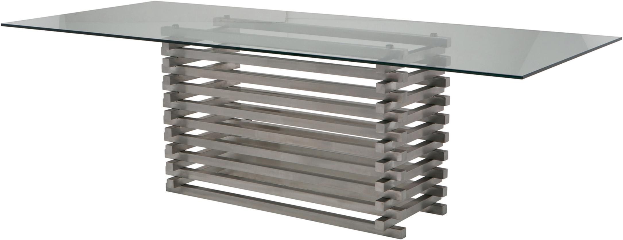 the stacked dining table in brushed stainless steel