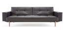 Split Back Sofa With Arms & Wood Legs - Black Leather