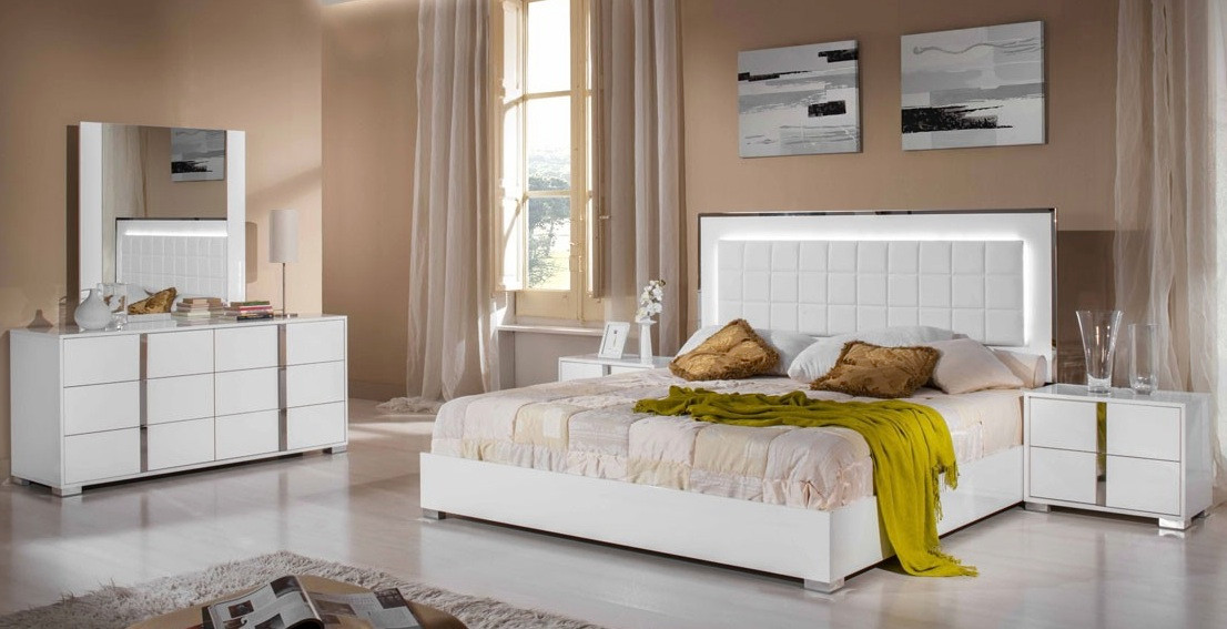 Italian 5 Pcs Bedroom Set Glossy White Or Grey Modern