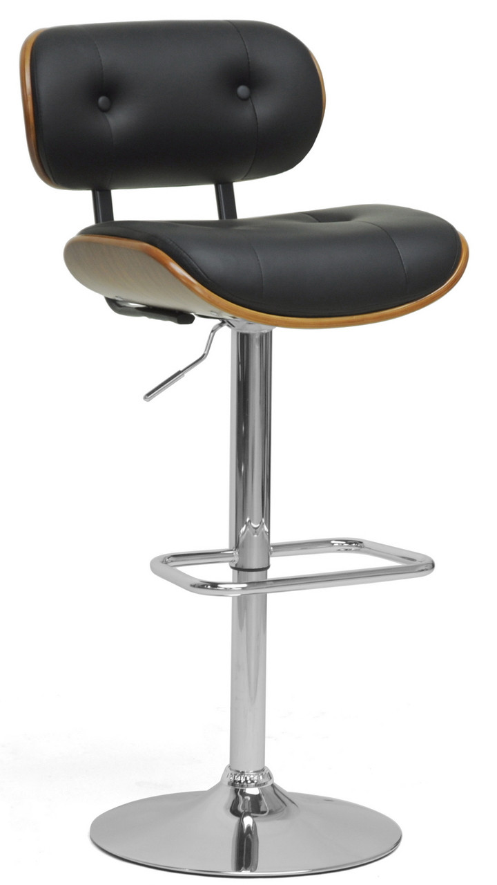 Charlotte Walnut and Black Bar Stool Mid Century Button Tufted Bar Stools