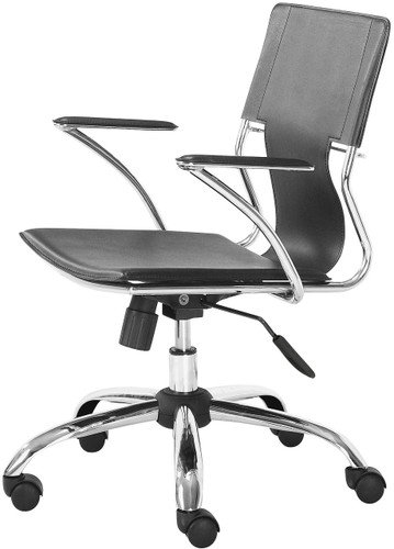 Zuo Modern Trafico Office Chair In Black Made In Leatherette And Chrome Frame, Arm Pads And Adjustable Mechanism.