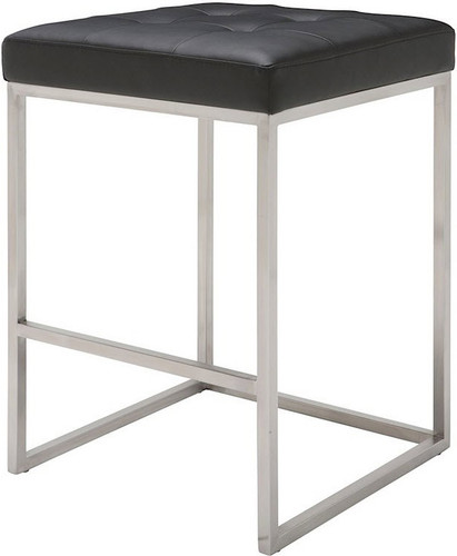 Nuevo Living Chi Counter Stool In Black Naugahyde Upholstery And A Brushed Stainless Steel Frame