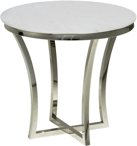 Aurora Side Table In Stainless Steel With A Round Marble Top