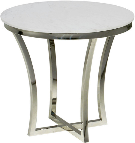 Nuevo Living Aurora Side Table Stainless Steel And A Round White Marble Top