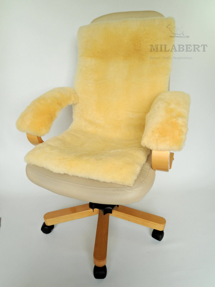 Genuine Medical Sheepskin Seat & Back Cushion - Armrest Cover Kit - Ideal  on Office Chair or Wheelchair - MILABERT