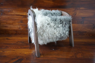 Oak wood Magazine Rack with genuine silver Swedish Gotland sheepskin rug - extra curly wool - (MR8)