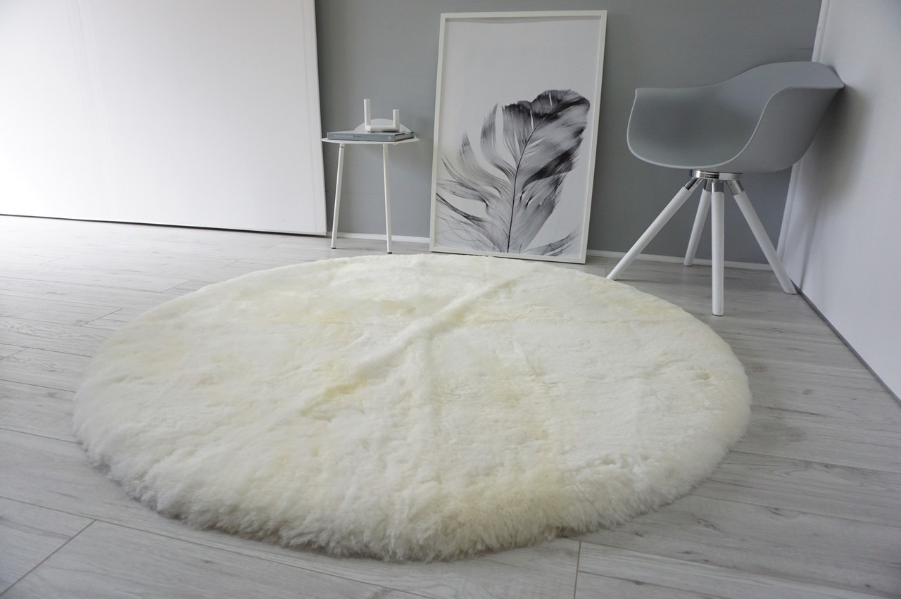 Genuine Natural Round Sheepskin Rug Short Creamy White Ivory