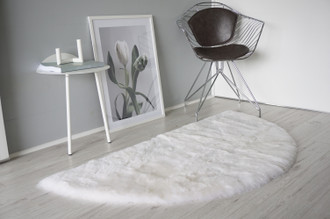 Genuine Natural Half Moon - Round Shape Sheepskin Rug - Short Super Soft Creamy White Wool